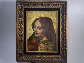 DH115 油彩画　Yokouchi(？)　サイン有り　女性画　洗礼者ヨハネ　額装　詳細不明　現状品