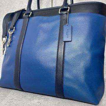 ●1円〜【●極美品】●COACH コーチ トートバッグ バック 肩掛け ショルダー 2way レザー 本革 ネイビー ブルー A4 PC収納 メンズ ビジネス
