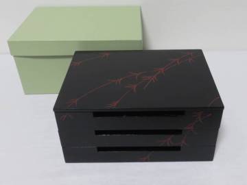 ＜茶道具さくら＞木製　掻合塗 柳絵 田楽箱　湖彩　※紙箱　「送料：全国一律９７２円・複数個口発送でも９７２円」