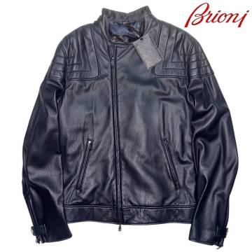 157万 Brioni 鹿革 ディアスキン(皮革のカシミア) レザー ジャケット ライダース 13BL27