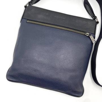 1円【美品】コーチ COACH ショルダーバッグ サコッシュ レザー 本革 ロゴ 斜め掛け メンズビジネス ボディ メッセンジャー ネイビー 紺