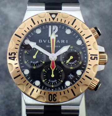 超希少！ブルガリ SC40SG K18YG 18金 コンビ ディアゴノ プロフェッショナル クロノグラフ スクーバクロノ 自動巻 時計 メンズ 1208