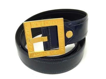 1円 GIVENCHY ジバンシィ ヴィンテージ パテントレザー ゴールド金具 ベルト 表記サイズ 85/34 ネイビー系 FQ5419