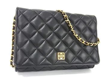 1円 ■美品■GIVENCHY ジバンシィ ヴィンテージ レザー チェーン ステッチ ショルダーバッグ クロスボディ レディース ブラック系 BR2258