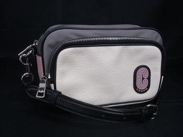 1円 COACH コーチ 91158 レザー&times;ナイロン クロスボディ ショルダーバッグ 斜め掛け レディース グレー系&times;ピンク系 BS2491