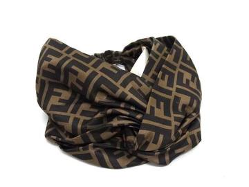 1円 ■美品■ FENDI フェンディ ズッカ柄 ズッキーノ シルク100% ヘアバンド ヘアアクセサリー レディース ブラウン系 FT8791