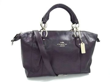 1円 ■美品■ COACH コーチ レザー 2WAY ハンドバッグ トートバッグ ショルダーバッグ 肩掛け レディース パープル系 FQ5504
