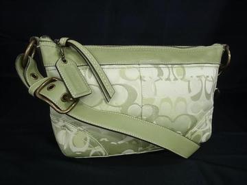 1円 ■美品■ COACH コーチ 10379 シグネチャー キャンバス&times;レザー クロスボディ ショルダーバッグ 斜め掛け ライトグリーン系 GA8263