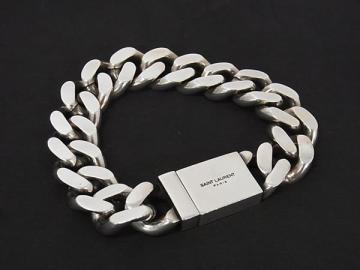 1円 SAINT LAURENT サンローラン カーブチェーン ブレスレット アクセサリー メンズ レディース シルバー系 GA8883