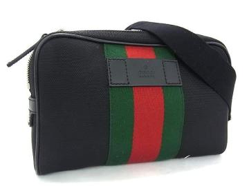 1円 ■美品■ GUCCI グッチ 680919 シェリーライン キャンバス ショルダーバッグ ボディバッグ ウエストバッグ ブラック系 FT8717