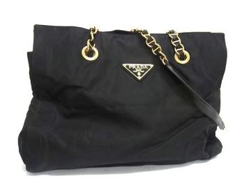 1円 PRADA プラダ テスートナイロン チェーン ショルダーバッグ 肩掛け レディース ブラック系 FS9394