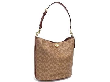 1円 ■極美品■ COACH コーチ CW882 シグネチャー ウィロウ PVC&times;レザー ショルダーバッグ レディース ブラウン系 FQ5677