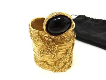 1円 ■美品■ YVESSAINTLAURENT イヴサンローラン アーティ バングル ブレスレット アクセサリー ゴールド系&times;ブラック系 BN9272