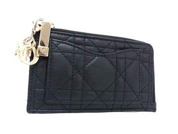 1円 ■極美品■ ChristianDior ディオール レディディオール カナージュ レザー コインケース コインパース 小銭入れ ブラック系 FR9972
