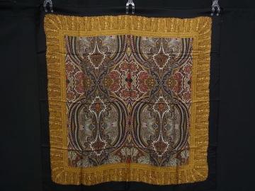 1円 ■美品■ ChristianDior クリスチャンディオール シルク100% 総柄 大判 スカーフ ストール ショール ブラック系&times;ゴールド系 HA0767