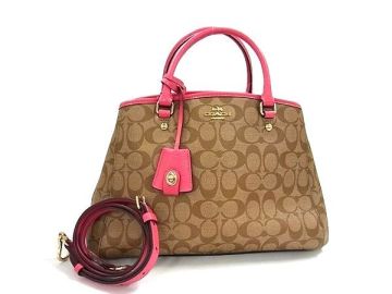 1円 ■極美品■ COACH コーチ PVC&times;レザー 2WAY クロスボディ ハンドバッグ ショルダー 斜め掛け 肩掛け ブラウン系&times;ピンク系 FZ0020