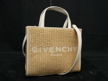 1円 ■新品同様■ GIVENCHY ジバンシィ ラフィア&times;レザー 2WAY トートバッグ ショルダー クロスボディ レディース ベージュ系 AY8985