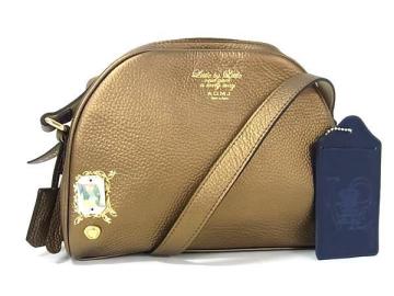 1円 ■新品同様■ ADMJ エーディーエムジェイ レザー ビジュー クロスボディ ショルダーバッグ 斜め掛け レディース ブロンズ系 FH5624