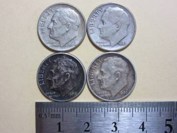 １７，アメリカ　ＯＮＥ　ＤＩＭＥ銀貨　４枚　９，９８ｇ