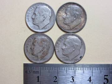 １９，アメリカ　ＯＮＥ　ＤＩＭＥ銀貨　４枚　９，９６ｇ