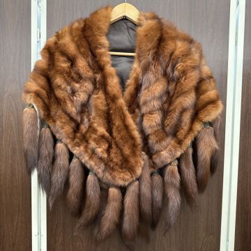 ▽毛皮 コート アウター ファー ショール ストール ケープ 大判 高級 セーブル ブラウン マフラー ティペット リアルファー KB226586