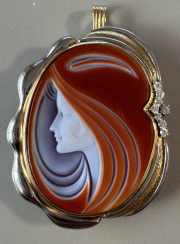 ERWIN PAULY エルヴィンポーリー カメオブローチ ペンダントトップ NO.16 32,2g 天然ダイヤモンド8個 0.24ct K18 + Pt900 鑑定書あり