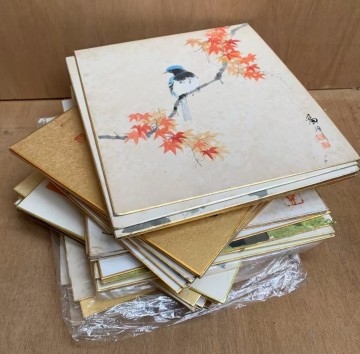 色紙　大量まとめて　書道色紙 色紙絵 60点 日本画 レプリカ 肉筆作品 印刷物 茶室飾り 茶道具 山水 風景 絵画