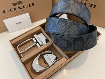 COACH コーチ　新品　ベルト　シルバーバックル　回転可能　フリーサイズ　シグネチャー 通勤通学 ビジネス 紳士