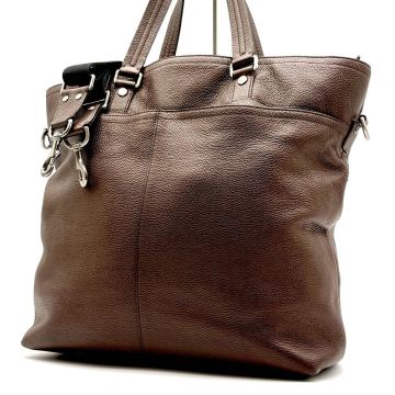 ◆美品/高級/大容量◆COACH コーチレザー シボ革 2way トートバッグ ショルダーバッグ メンズ ビジネス 肩掛け 斜め掛け A4 ブラウン