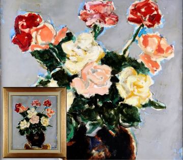 【大正、昭和を駆け抜けた蒐集家、その終の生涯を歴史研究に費やした遺品収集品】鈴木千久馬 「薔薇」 油彩10号 真作保証 