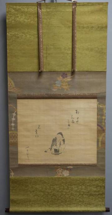 真作　芳賀一晶筆　「松虫や」句自画賛　小堀遠州図　１幅　秋季特別展「俳諧と茶の湯」展示品　　茶道茶人　和歌俳句　俳人俳諧　古筆　