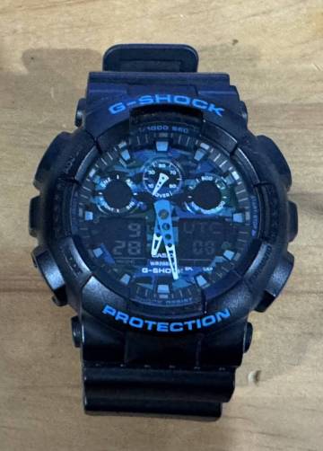 格安!! 99円スタート!! CASIO カシオ G-SHOCK ジーショック クロノグラフ ブラック&times;ブルー PROTECTION GA-100CB