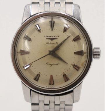 ロンジン LONGINES コンクエスト CONQUEST クサビ型インデックス グリーンエナメル・メダリオン メンズ 自動巻き AT アンティーク