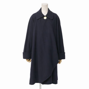 MH8918▲vintage Yves Saint Laurent Diffusion Femmes イヴサンローラン ウール ロングコート ドレープ 金ボタン レディース サイズM 紺系