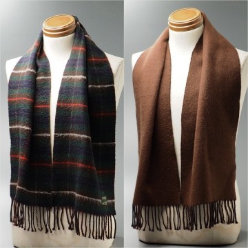 TJ0316◎スコットランド製 DRAKE'S ドレイクス カシミヤウール リバーシブル ダブルフェイス マフラー ストール ショール チェック柄&times;無地