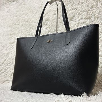 現行近/極美品/大容量 COACH コーチ シティ トートバッグ ハンドバック ビジネス ブリーフケース メンズ A4 PC 黒 ブラック 肩掛け レザー