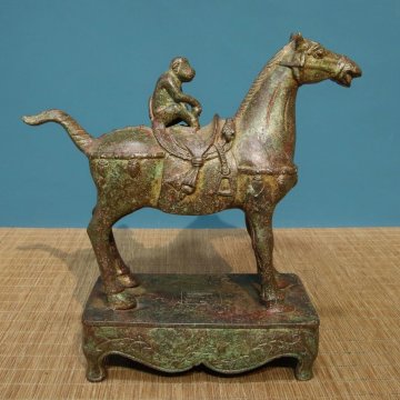 ◆羽彰・古美術◆Y8304戦漢時代 青銅器 青銅馬上猴 細密細工★古置物★古賞物★古擺件★蒐集家放出★唐物