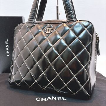 【シャネル】一円スタート ワイルドステッチ トートバッグ ハンドバッグ ブラック 黒 ラウンドファスナー ココマーク