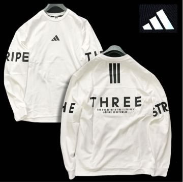 ☆149新品【メンズXL】白 オールシーズン adidas アディダス ゴルフに最適 背面BIGロゴ 厚手 クルーネック ワーディング 長袖 シャツ　2