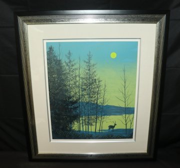 【江】真作 132/150 千住博『夜奏』リトグラフ サイン 保証書 約83㎝&times;74㎝ 古美術品(風景画動物画額装アートコレクション)X2386 ATjfio