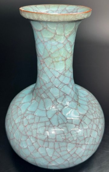 【江】人間国宝 清水卯一 青磁氷裂釉壺 直径15cm&times;高さ20.5㎝ 在銘 古美術品(花器花瓶一輪挿飾壺)XZ1376 ABiroh