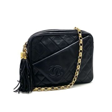 1円 良品 CHANEL シャネル マトラッセ ココマーク フリンジ ラムスキン ビジュー チェーン ショルダー バッグ fH01120A