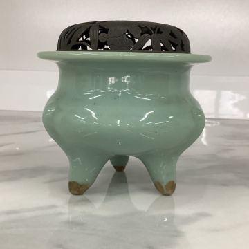詳細不明 青磁香炉 青瓷 袴腰香炉 青磁 香爐 香道具 茶道具 骨董美術品 京都 検）諏訪蘇山？