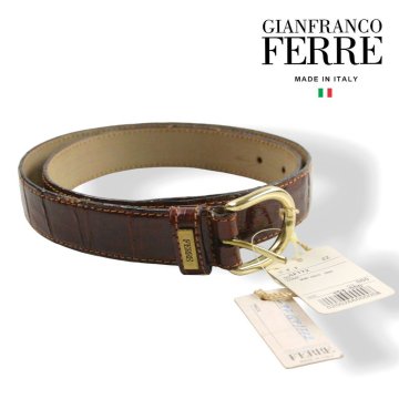 新品タグ付き イタリア製 ジャンフランコフェレ GF772 本革 クロコダイルレザー メンズ レザーベルト 茶 90【参考価格￥59,400-】