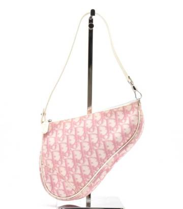 1円 Christian Dior　クリスチャンディオール　トロッター　PVC　エナメルレザー　サドルポーチ　ハンドバッグ　ピンク　MC1013　3769