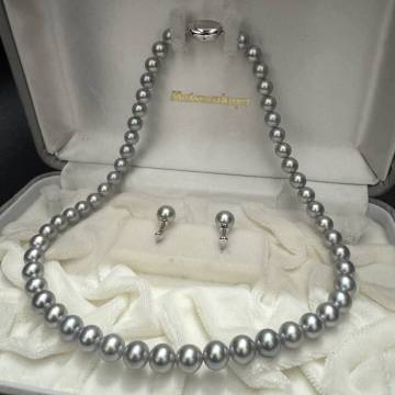 【ブルーグレー WG K14】 あこや真珠 パール ネックレス イヤリングセット 8.0mm SV 43cm 40.6g akoya pearl jewelry necklace 本真珠