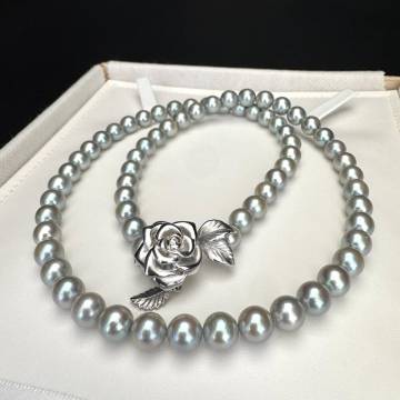 【ブルー系カラー】 あこや真珠 パール ネックレス 7.5mm 長さ調節可 52cm 45.1g SV akoya pearl jewelry necklace アコヤ 本真珠