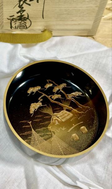 【茶道具】竹内幸斎作 塩釜蒔絵 大棗 共箱 略歴付 京漆器 茶器 漆芸