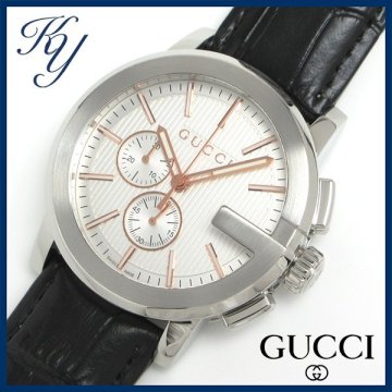 1円～ 3ヶ月保証付き 磨き済み 美品 本物 人気 GUCCI グッチ 101.2 Gラウンド クロノグラフ 革ベルト シルバー メンズ 時計