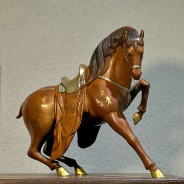 ■観心・時代旧蔵■H8509清時代 銅塗金 立馬置物 細密細工★古置物★古賞物★古擺件★蒐集家放出★唐物